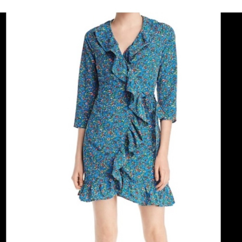 ALISON ANDREWS Floral Ruffle Wrap summer preppy blue Dress/size L